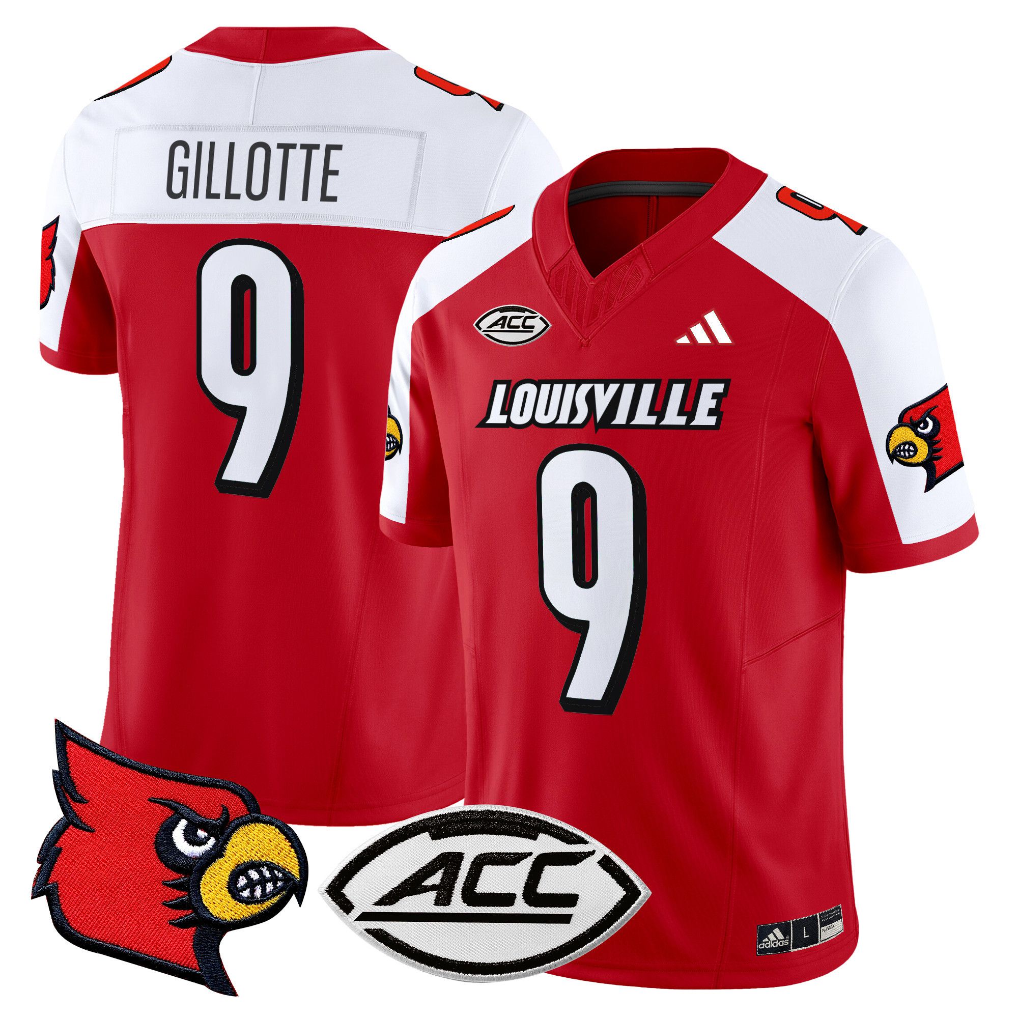 Men Louisville Cardinals #9 Gillotte Red 2024 Vapor Limited NCAA Jersey->more ncaa teams->NCAA Jersey